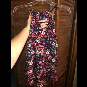 Blue tank blouse with red flowers halter neck